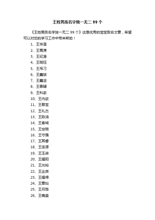 王姓男孩名字独一无二99个