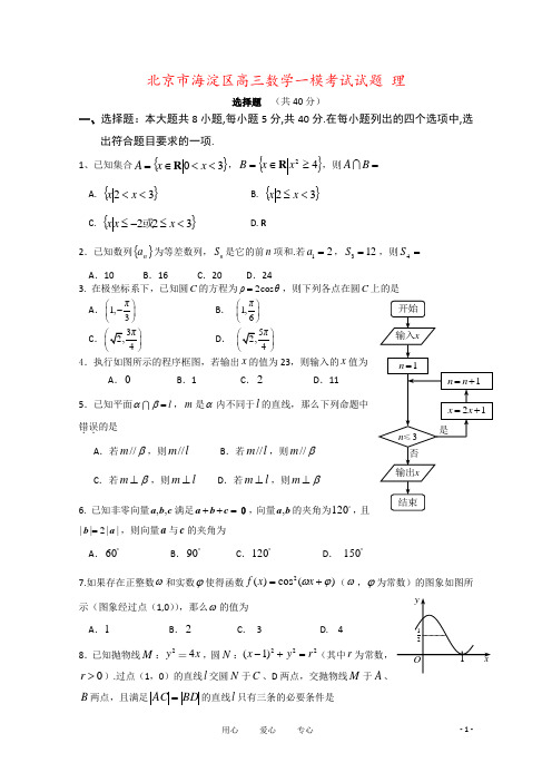 北京市海淀区高三数学一模考试试题 理