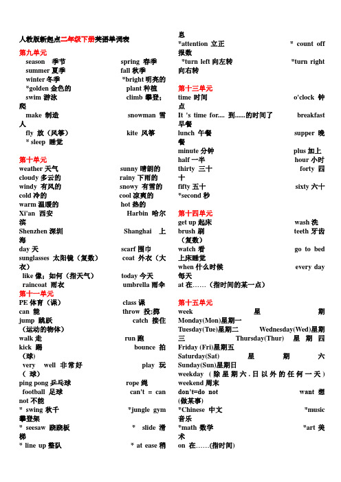 人教版新起点二年级下册英语单词表