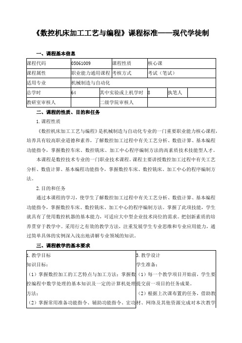 《数控机床加工工艺与编程》课程标准——现代学徒制