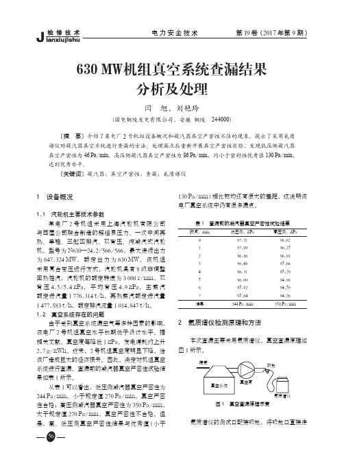 630MW机组真空系统查漏结果分析及处理