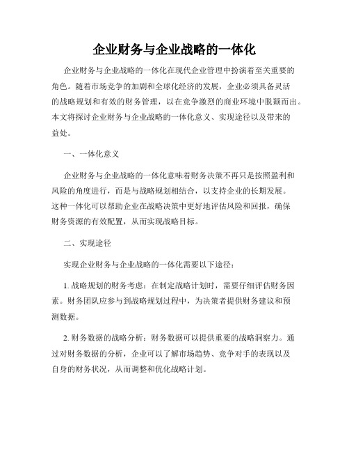 企业财务与企业战略的一体化