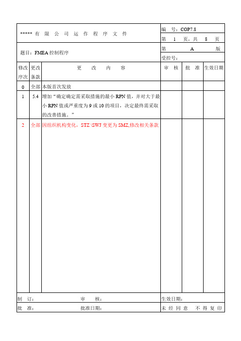 FMEA控制程序