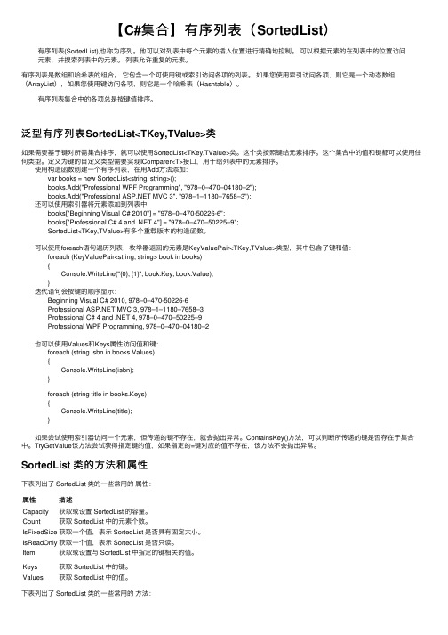 【C#集合】有序列表（SortedList）