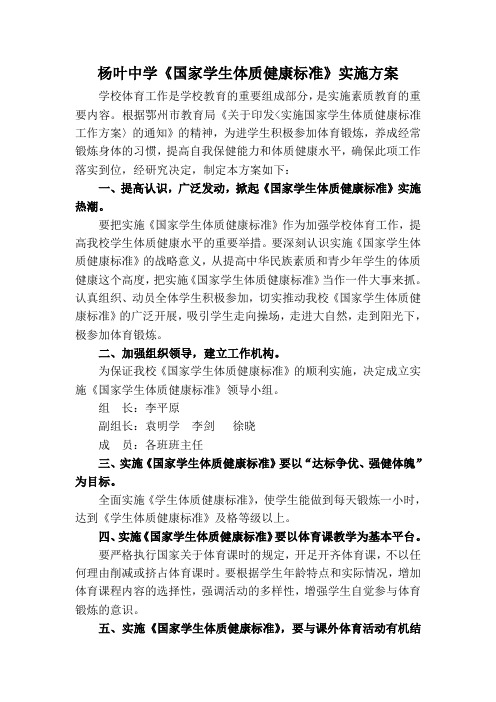 杨叶中学《国家学生体质健康标准》实施方案  总结