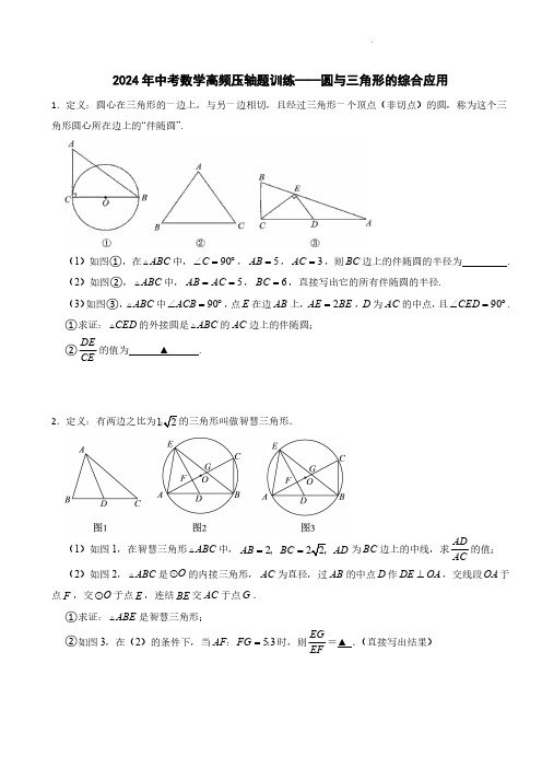 2024年中考数学高频压轴题训练——圆与三角形的综合应用及参考答案