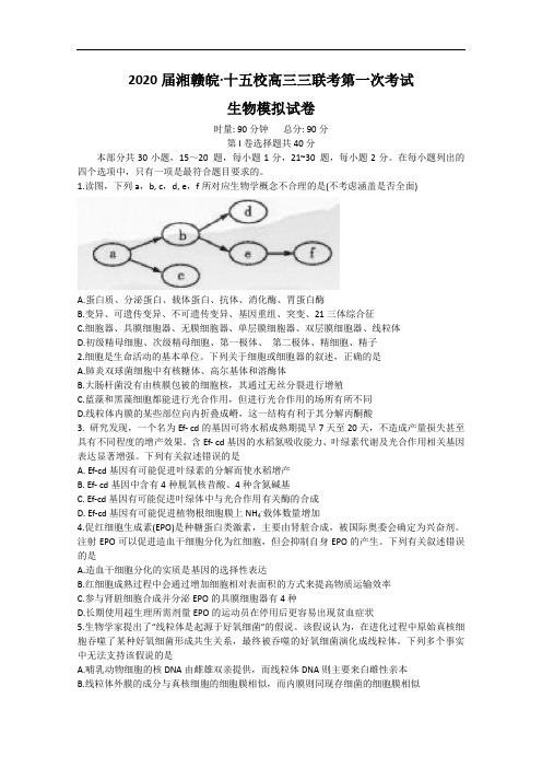 湘赣皖十五校2020年高三下学期生物第一次联考模拟试卷含解析