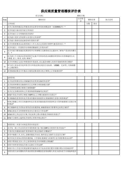 供应商质量管理稽核评价表