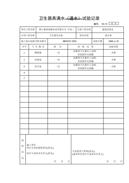 卫生器具满水试验