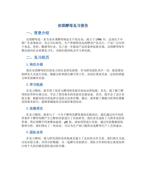 安琪酵母见习报告