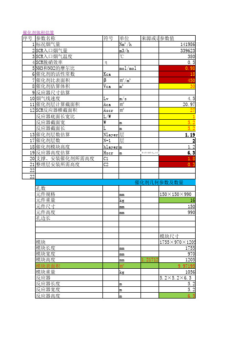 脱硝SCR催化剂体积 反应器尺寸等计算软件