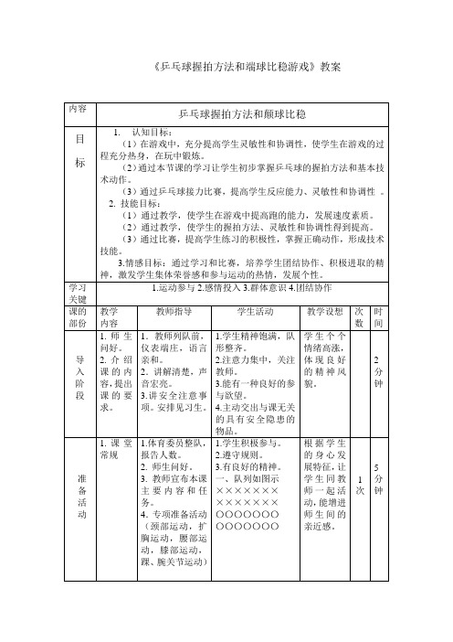 新人教版一至二年级体育《球类活动  3.乒乓球游戏  1.握拍与端球比稳游戏》公开课教案_23