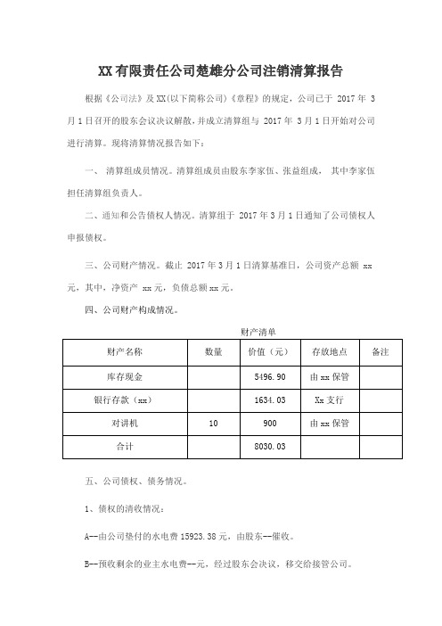 税务注销清算报告