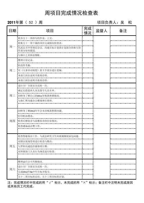 公司项目完成情况检查表