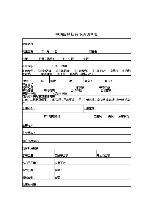 中幼龄林抚育小班调查表