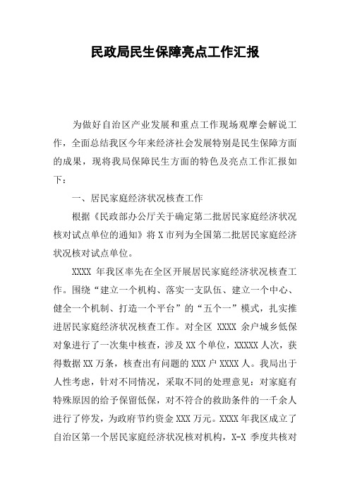 民政局民生保障亮点工作汇报