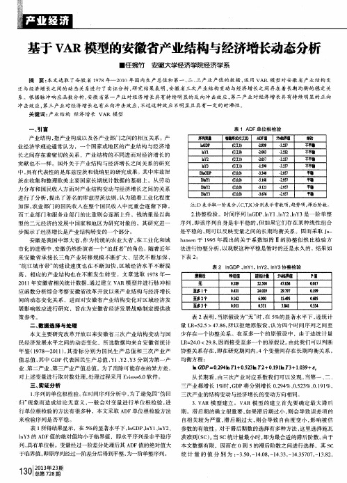 基于VAR模型的安徽省产业结构与经济增长动态分析