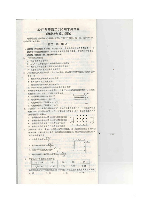 2016-2017学年重庆市彭水第一中学高二下学期期末考试理综试卷(扫描版)