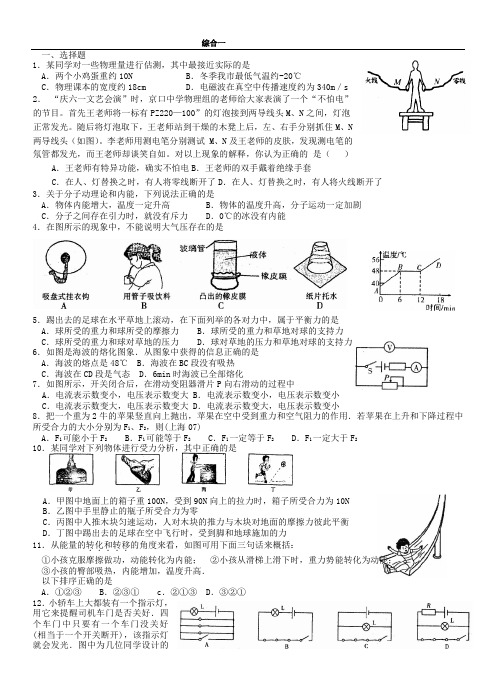 2012年初中物理中考模拟测试卷(一)