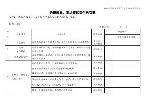 (word完整版)关键装置、重点部位安全检查表