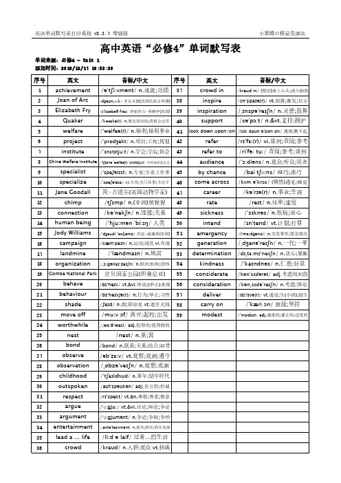 61_B4_高中人教版_7_英文+音标中文_必修4_英语词汇表单元单词表(双面打印)
