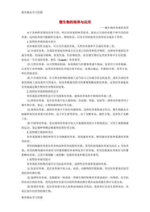 【小初高学习]2017-2018学年高中生物 第一章 无茵操作技术实践 第一节 微生物的培养和应用素