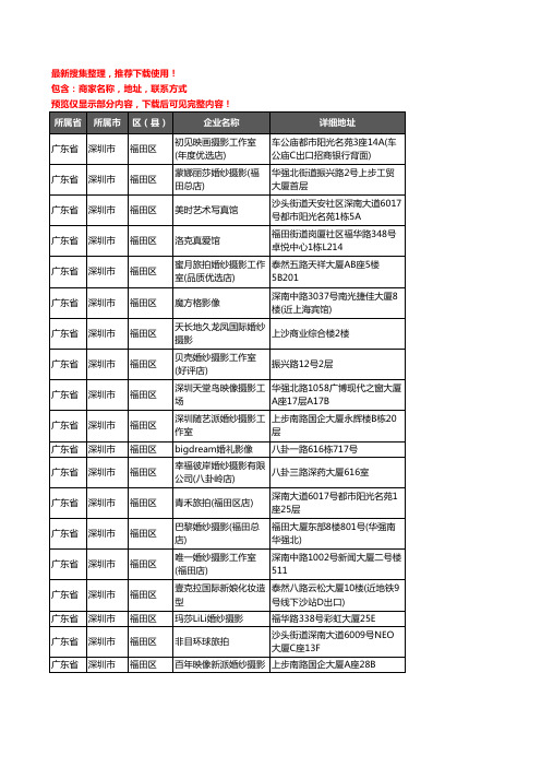 新版广东省深圳市福田区婚纱摄影企业公司商家户名录单联系方式地址大全77家