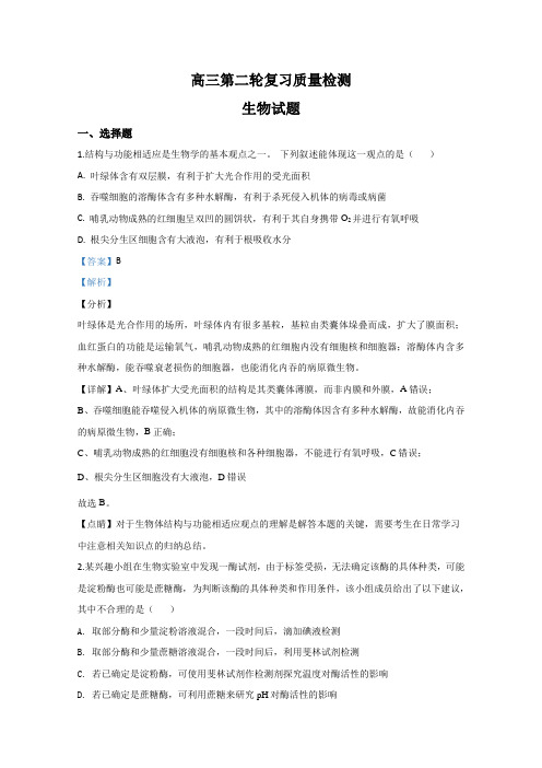 山东省泰安市2020届高三二模生物试题 