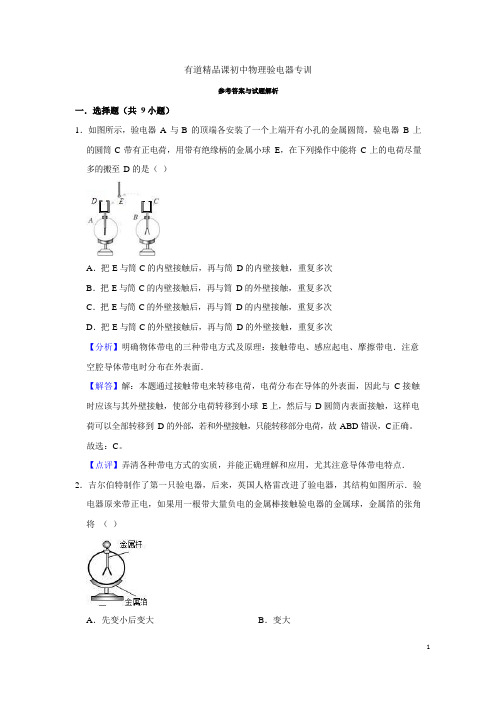 有道精品课初中物理验电器专训答案解析