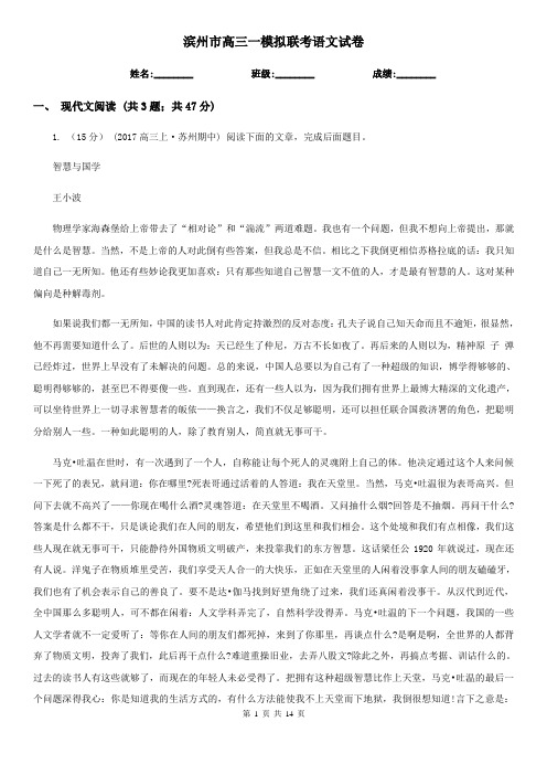 滨州市高三一模拟联考语文试卷