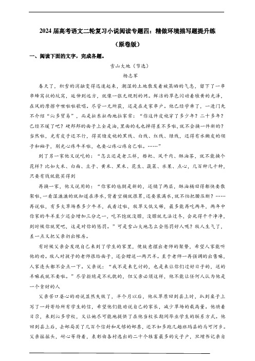 2024届高考语文二轮复习小说阅读专题四：精做环境描写题提升练(原卷版)