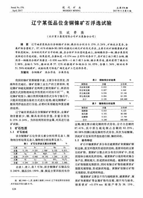 辽宁某低品位含铜镍矿石浮选试验