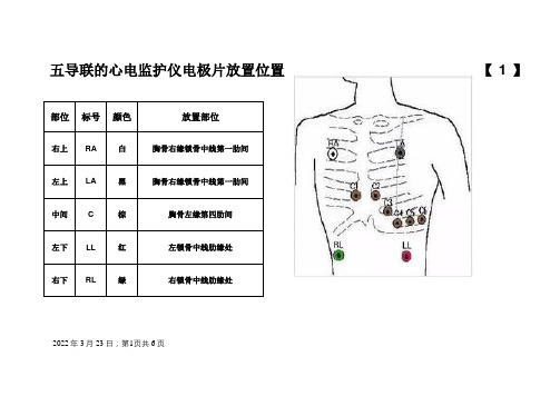 五导联的心电监护仪电极片放置位置