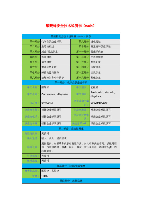 醋酸锌安全技术说明书(msds)