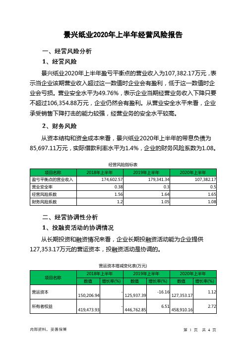 景兴纸业2020年上半年经营风险报告