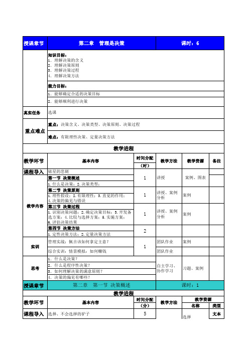 管理学基础教案 第2章 决策