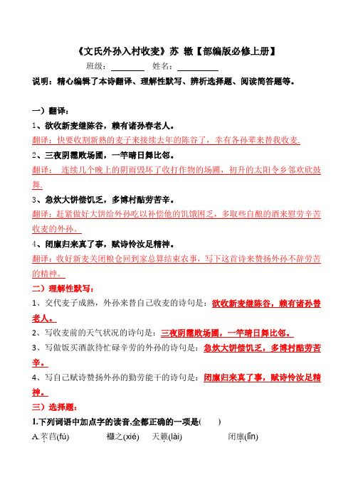 文氏外孙入村收麦习题及答案