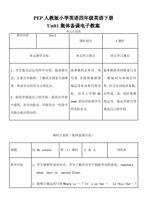 PEP人教版小学英语四年级英语下册Unit 集体备课电子教案