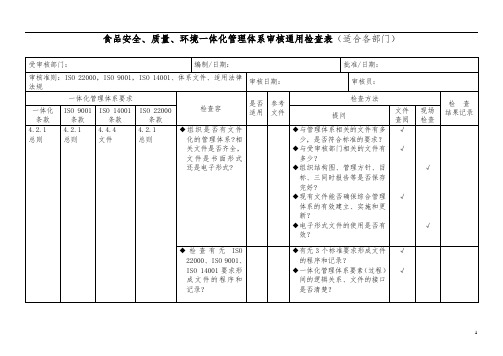 食品安全、质量、环境管理体系一体化内审通用检查表