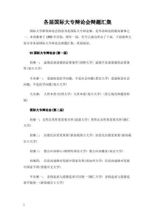 各届国际大专辩论会辩题汇集