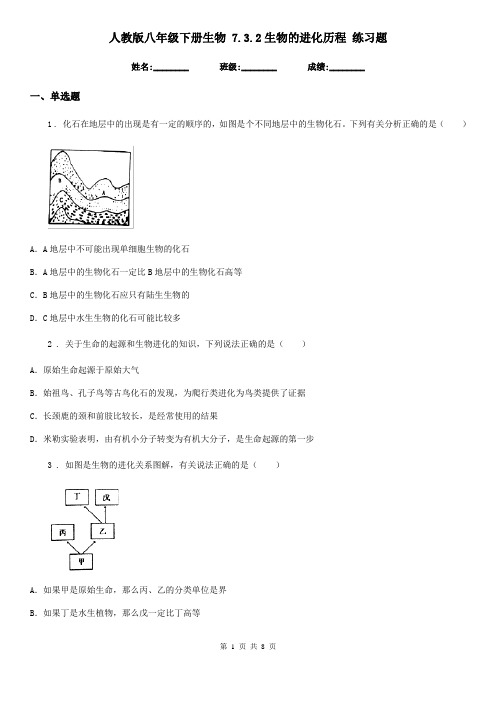 人教版八年级下册生物 7.3.2生物的进化历程 练习题