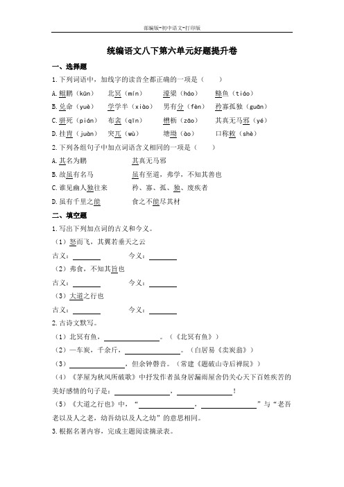 部编版-语文-八年级下册-统编语文八下第六单元好题提升卷