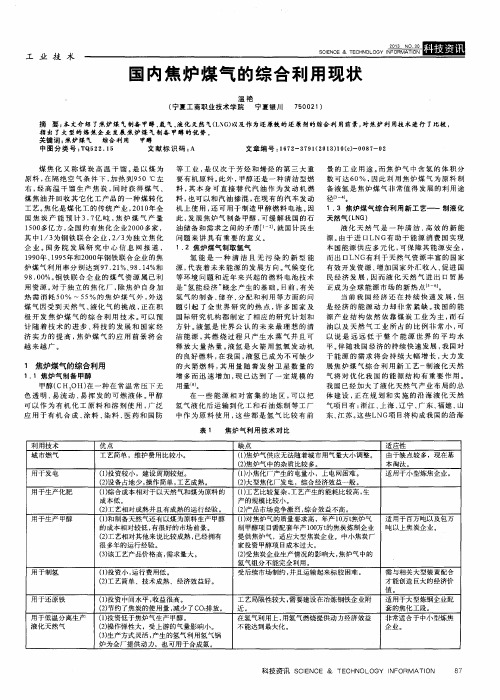 国内焦炉煤气的综合利用现状