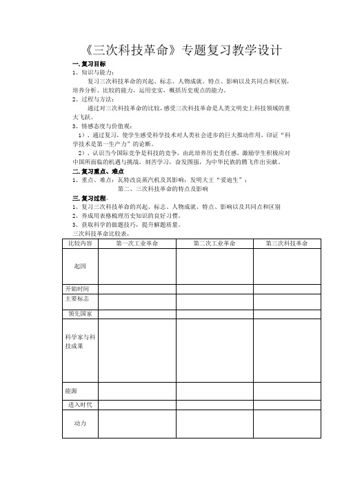 《三次科技革命》专题复习教学设计