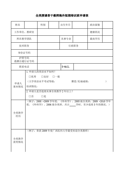 全英授课骨干教师海外短期培训班申请表 .doc