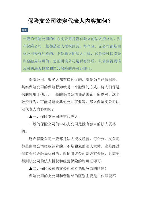 保险支公司法定代表人内容如何？