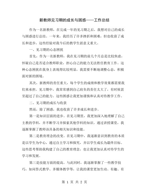 新教师见习期的成长与困惑——工作总结