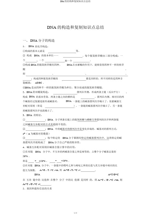 DNA的结构和复制知识点总结