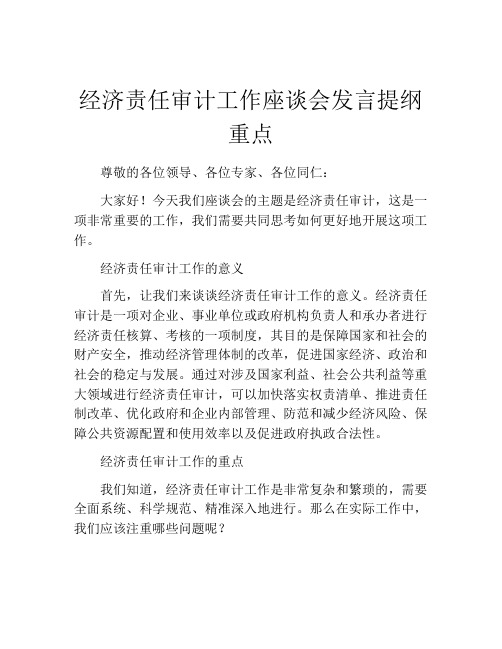 经济责任审计工作座谈会发言提纲重点