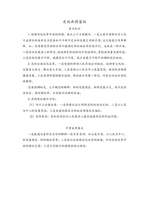 2020最新九年级政治走向共同富裕重点知识